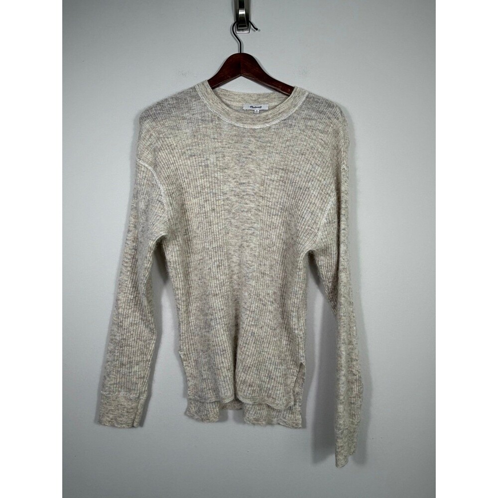 Madewell Alpaca Blend Ribbed Crewneck Sweater Heather Oatmeal Medium